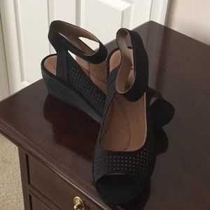 Black suede ankle strap shoes